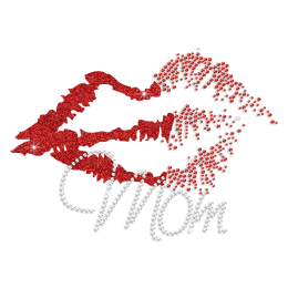 Blazing Red Lips Glitter Rhinestone T-shirt Transfers